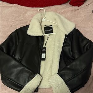 Fashion Nova Black Leather Jacket with Cream Lining